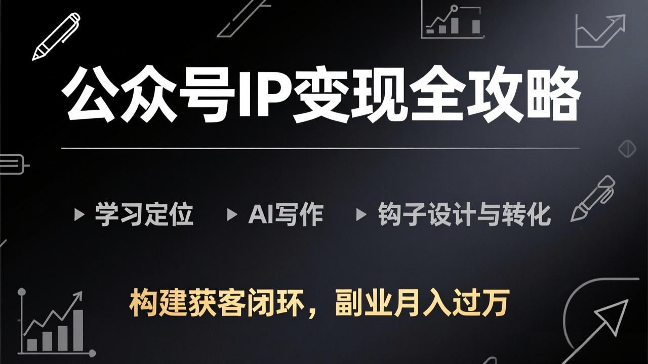 公众号IP变现全攻略-更新,学习定位、AI写作、钩子设计与转化,构建获客闭环,副业月入过万-鑫源云网创