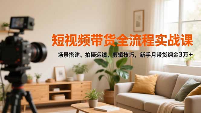 短视频带货全流程实战课，场景搭建、拍摄运镜、剪辑技巧，新手月带货佣金3万+-鑫源云网创