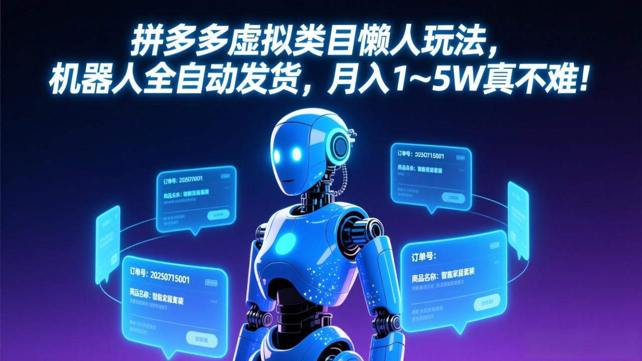 拼多多虚拟类目懒人玩法，机器人全自动发货，月入 1-5W 真不难！-鑫源云网创