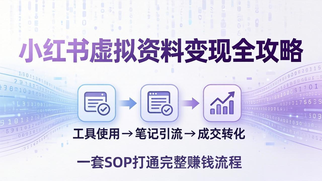 小红书虚拟资料变现全攻略：从工具使用到笔记引流成交，一套 SOP 打通完整赚钱流程-鑫源云网创