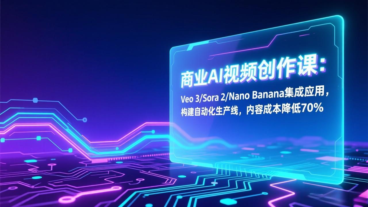 商业AI视频创作课：Veo 3/Sora 2/Nano Banana集成应用，构建自动化生产线，内容成本降低70%-鑫源云网创