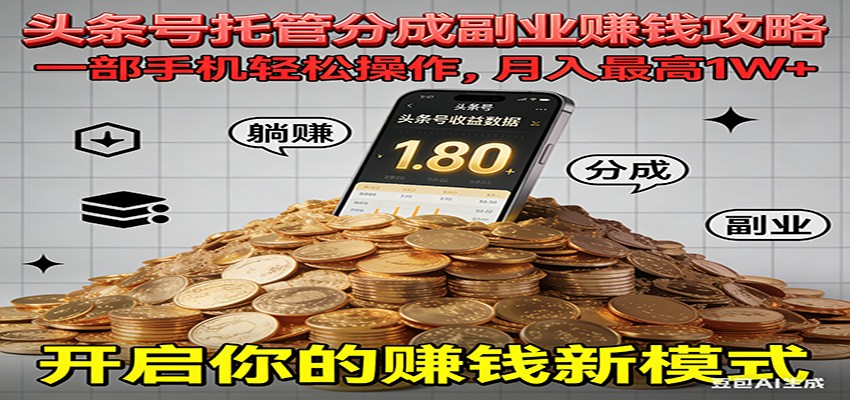 全程托管今日头条，一部手机就可以开干，最高躺赚1W+-鑫源云网创