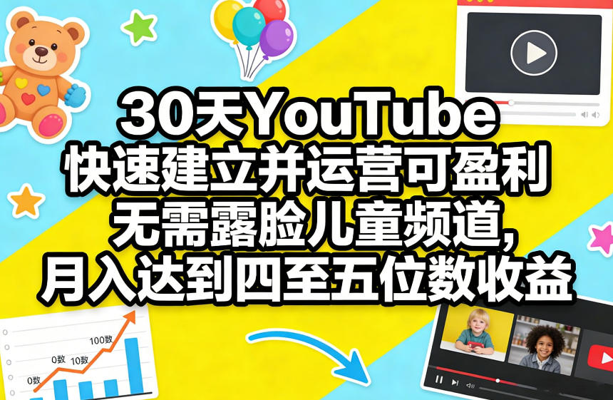 30天YouTube快速建立并运营可盈利无需露脸儿童频道，月入达到四至五位数收益-鑫源云网创