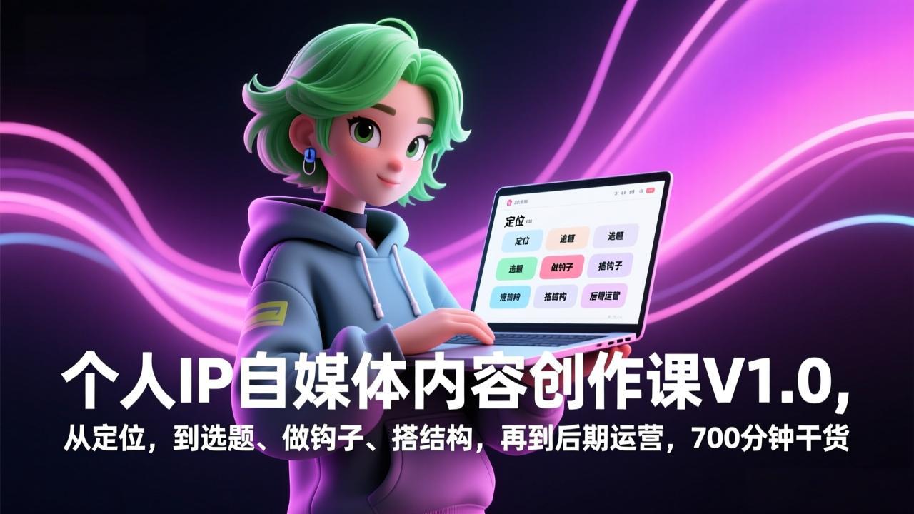 个人IP自媒体内容创作课V1.0，从定位，到选题、做钩子、搭结构，再到后期运营，700分钟干货-鑫源云网创