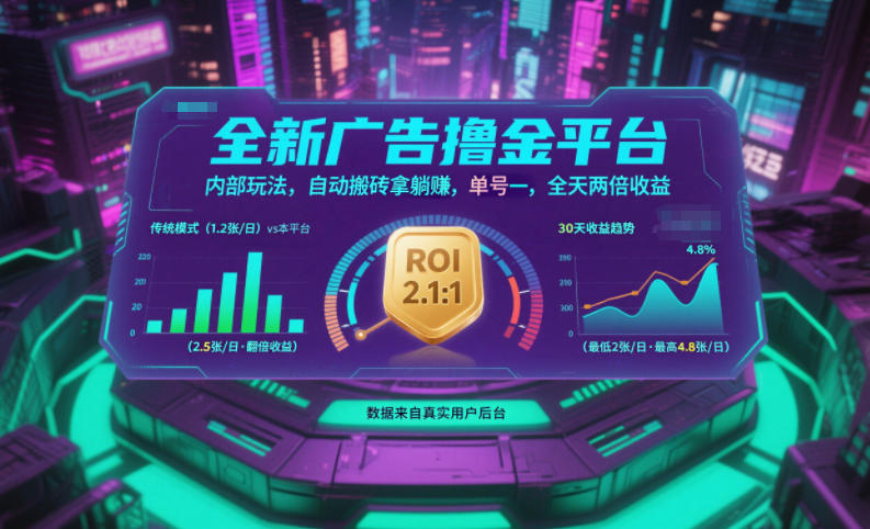 全新广告撸金平台,内部玩法,自动搬砖拿躺賺,单号一天保底2张+,全天两倍收益【揭秘】-鑫源云网创