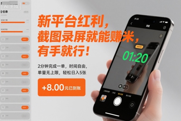 新平台红利，截图录屏就能賺米，有手就行！2分钟完成一单，时间自由，单量无上限，轻松日入5张【揭秘】-鑫源云网创