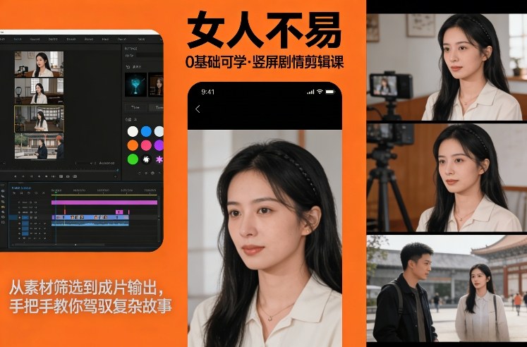 0基础可学！《女人不易》竖屏剧情剪辑课，从素材筛选到成片输出，手把手教你驾驭复杂故事-鑫源云网创