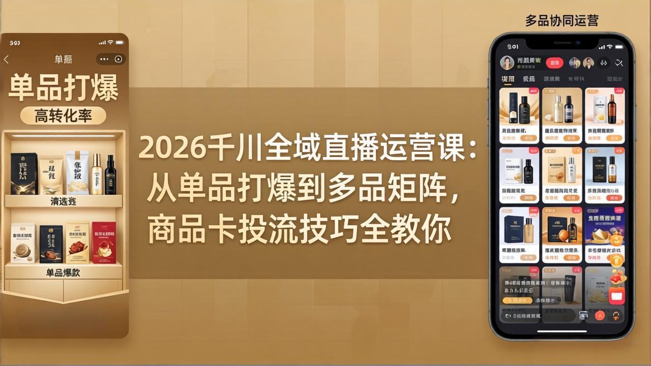 2026千川全域直播运营课：从单品打爆到多品矩阵，商品卡投流技巧全教你-鑫源云网创