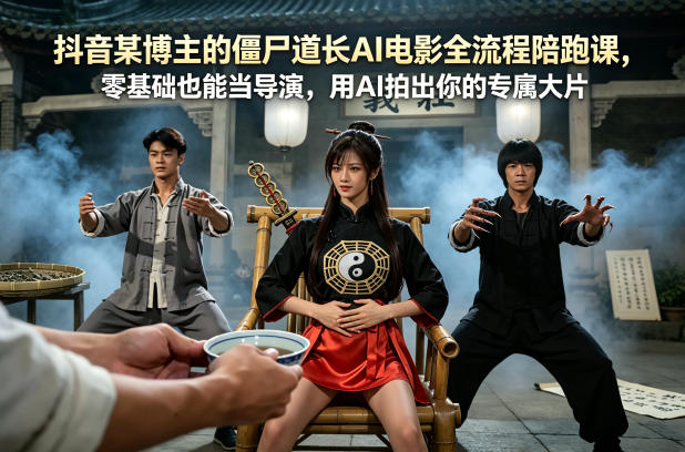 抖音某博主的僵尸道长AI电影全流程陪跑课，零基础也能当导演，用AI拍出你的专属大片-鑫源云网创
