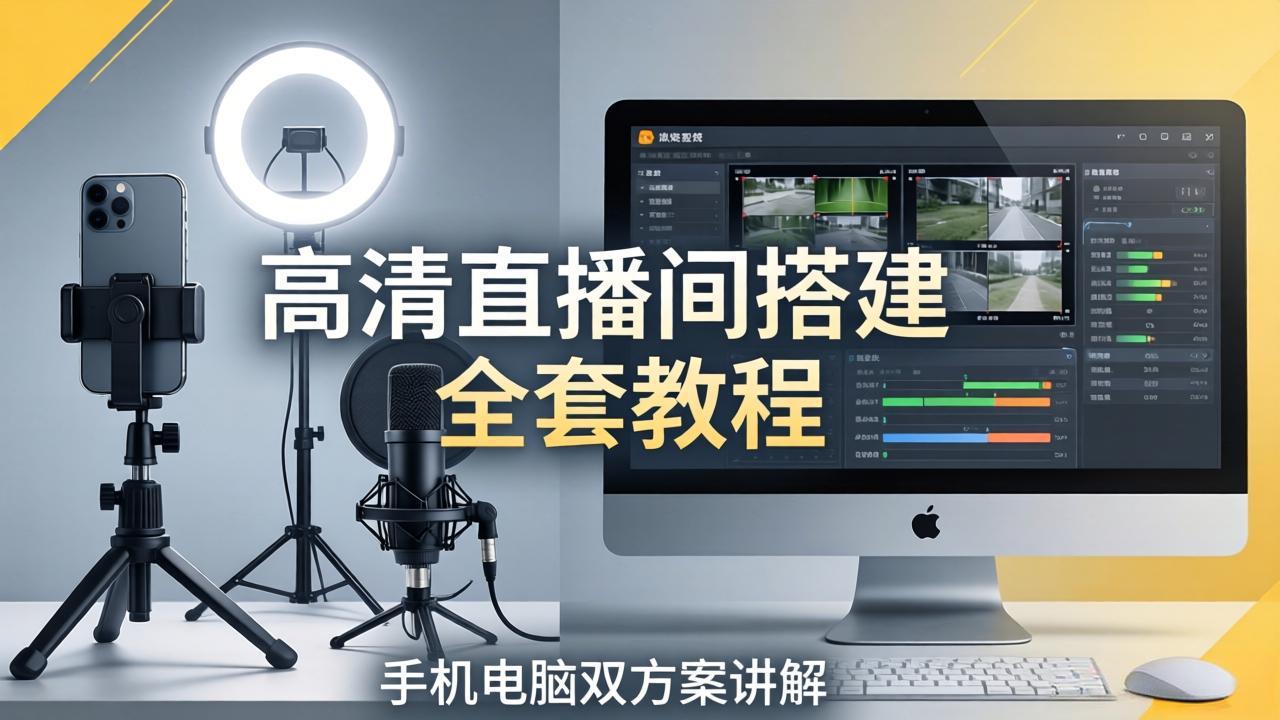 高清直播间搭建全套教程，手机电脑双方案讲解，设备选型调试多机位实操教学-鑫源云网创