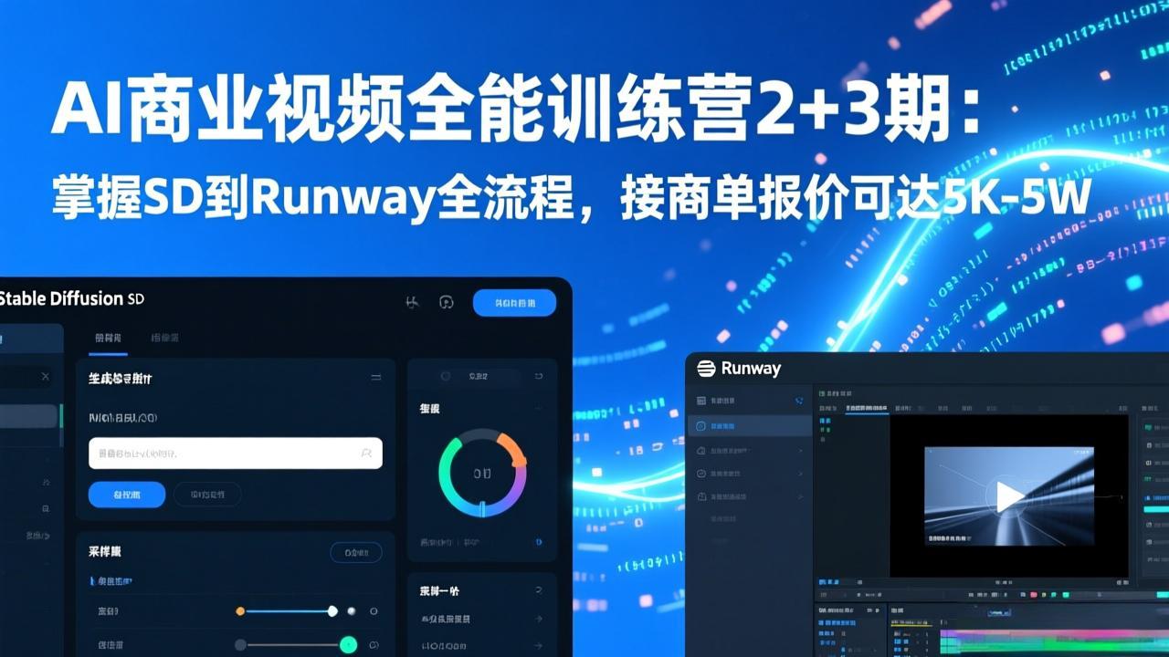 AI商业视频全能训练营2+3期：掌握SD到Runway全流程，接商单报价可达5K-5W-鑫源云网创