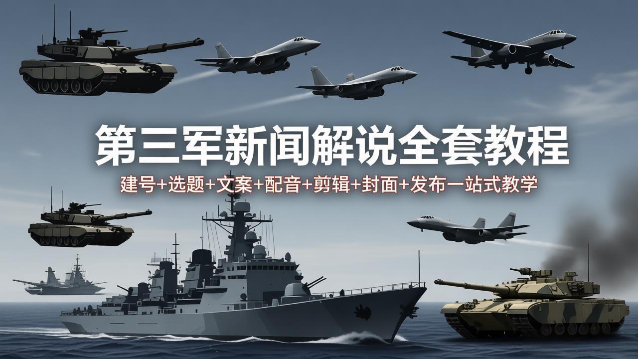 第三军迷新闻解说全套教程：建号+选题+文案+配音+剪辑+封面+发布一站式教学-鑫源云网创