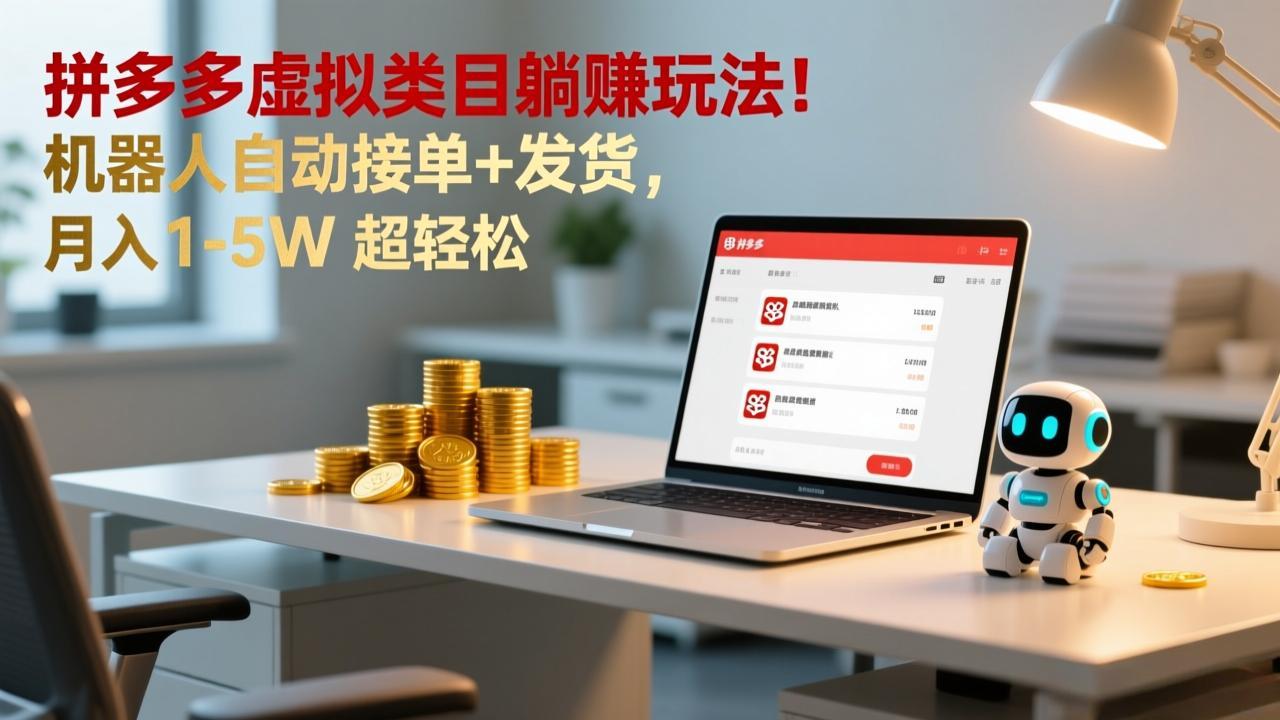 多多虚拟类目躺赚玩法！机器人自动接单+发货，月入 1-5W 超轻松-鑫源云网创