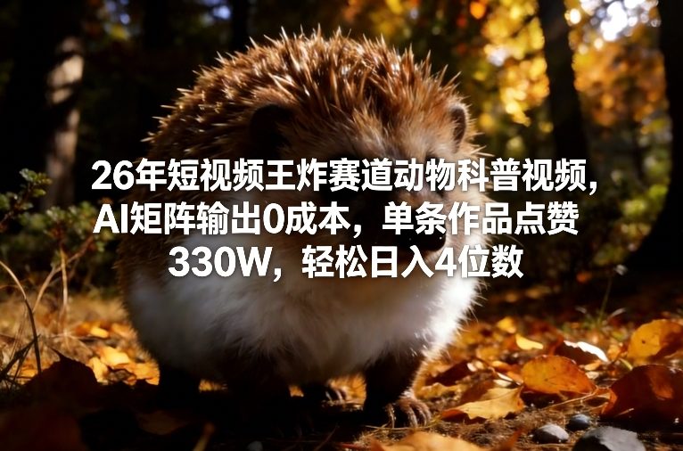 26年短视频王炸赛道动物科普视频，AI矩阵输出0成本，单条作品点赞330W，轻松日入4位数-鑫源云网创