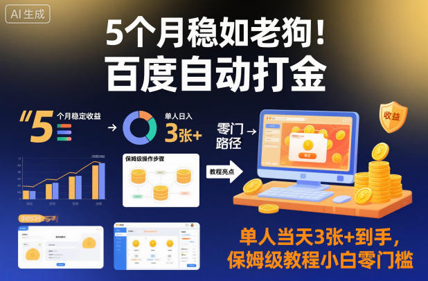 5个月稳如老狗！百度自动打金，单人当天3张+到手，保姆级教程小白零门槛【揭秘】-鑫源云网创