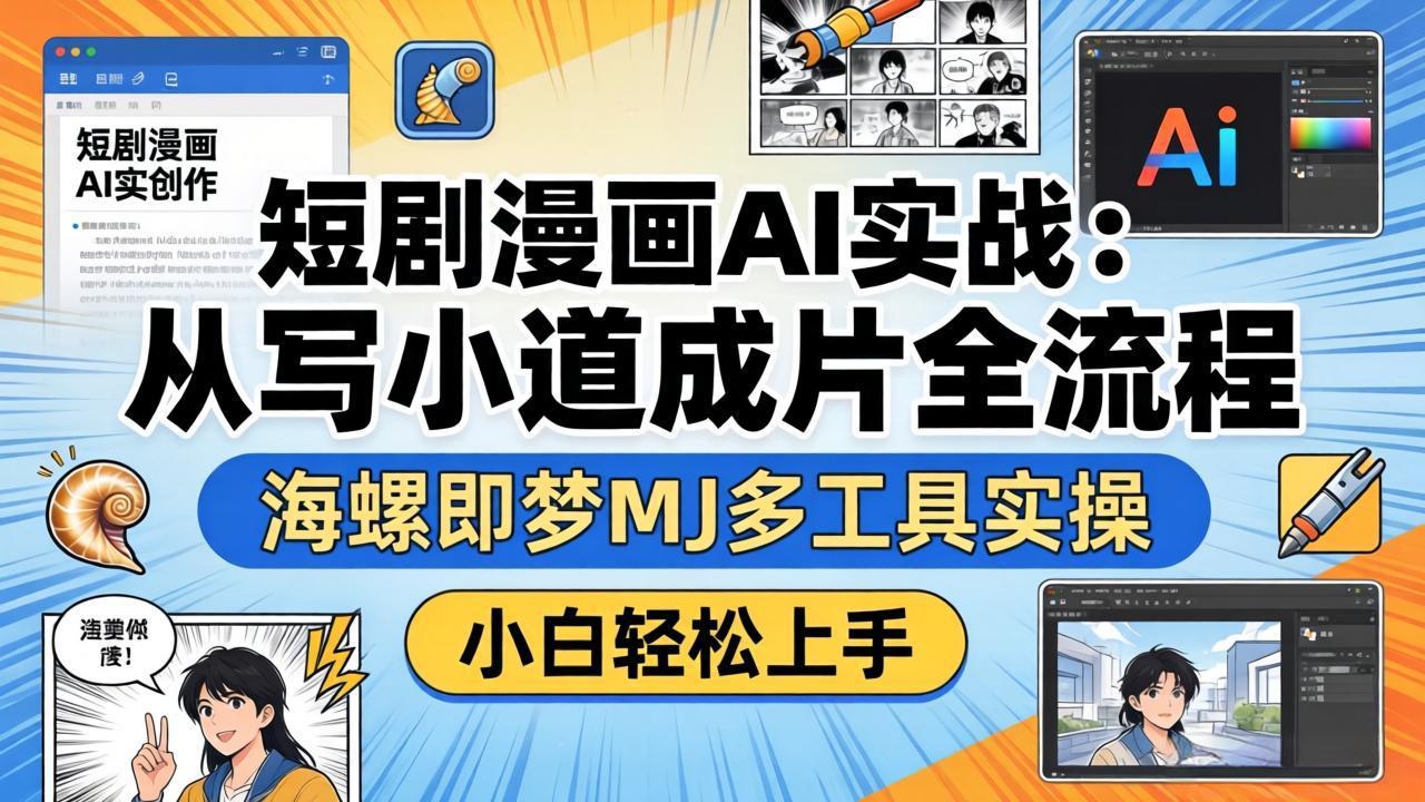 短剧漫画AI实战：从写小说到成片全流程，海螺即梦MJ多工具实操，小白轻松上手-鑫源云网创