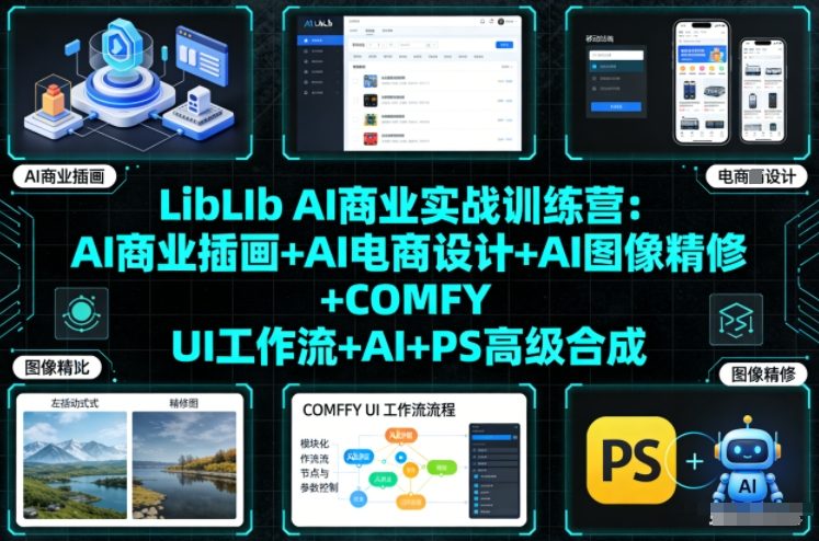 LibLIb AI商业实战训练营：AI商业插画+AI电商设计+AI图像精修+COMFY UI工作流+AI+PS高级合成-鑫源云网创