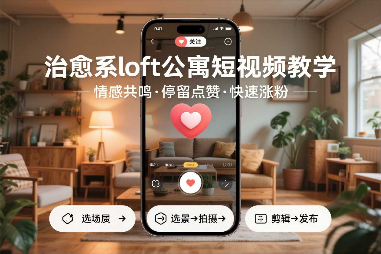 治愈系loft公寓短视频制作教学，情感共鸣引停留点赞关注，快速起号涨粉-鑫源云网创