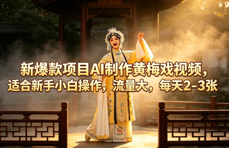 新爆款项目AI制作黄梅戏视频，适合新手小白操作，流量大，每天2-3张-鑫源云网创