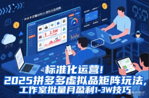 标准化运营！2025拼多多虚拟品矩阵玩法，工作室批量月盈利1-3W技巧【揭秘】-鑫源云网创