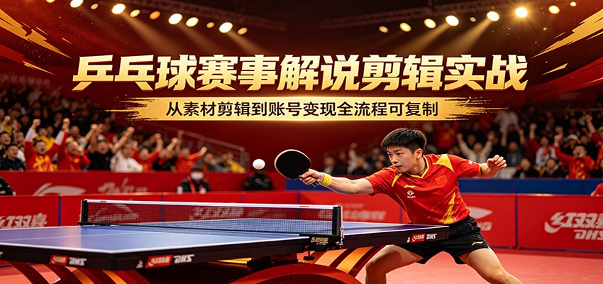 乒乓球赛事解说剪辑实战，从素材剪辑到账号变现全流程可复制-鑫源云网创