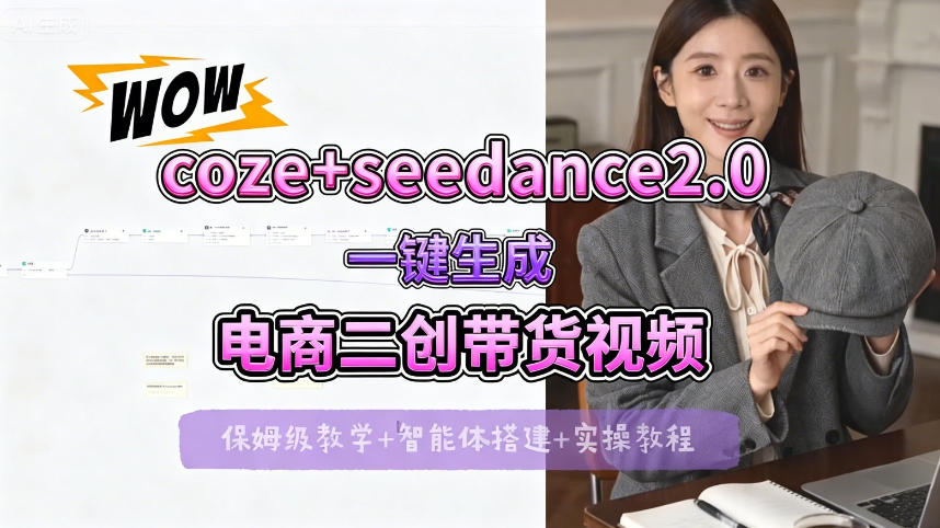 【Coze工作流搭建实操教程】seedance2.0+coze一键生成电商二创带货视频，全流程保姆级教学-鑫源云网创