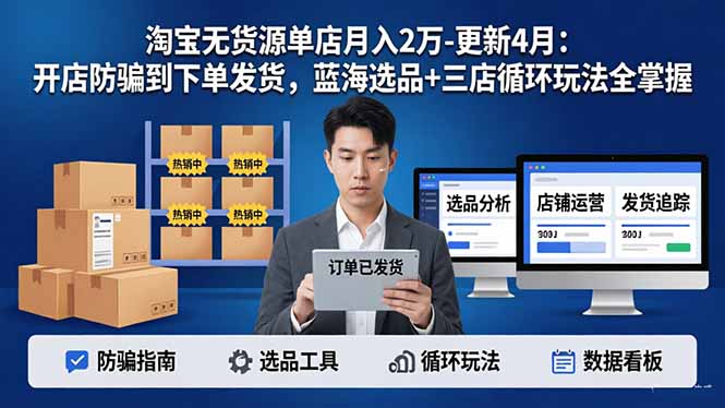 淘宝无货源5.0单店月入2万-更新4月：开店防骗到下单发货，蓝海选品+三店循环玩法全掌握-鑫源云网创
