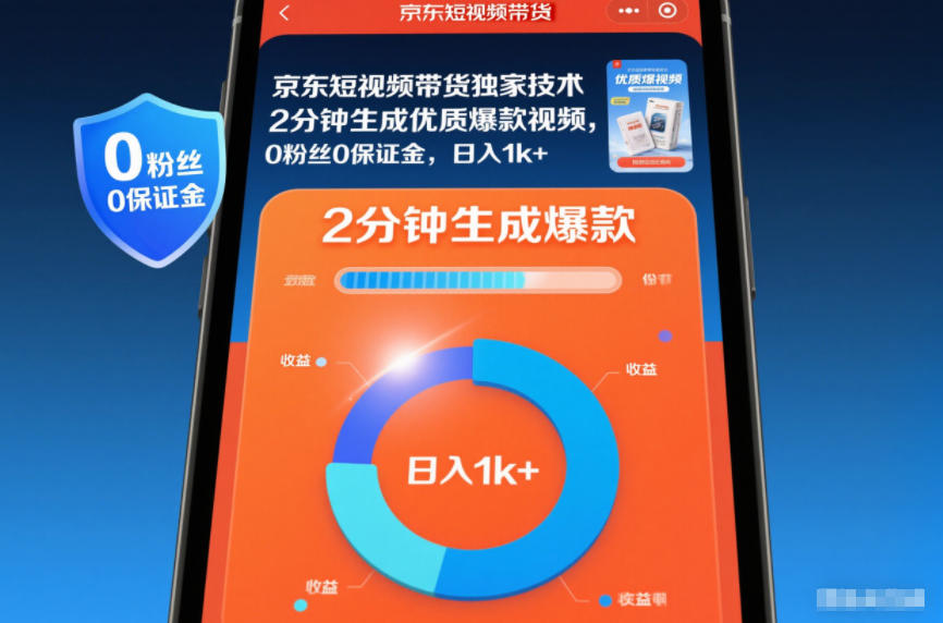 京东短视频带货独家技术，2分钟生成一条优质爆款视频，0粉丝0保证金，日入1k+【揭秘】-鑫源云网创
