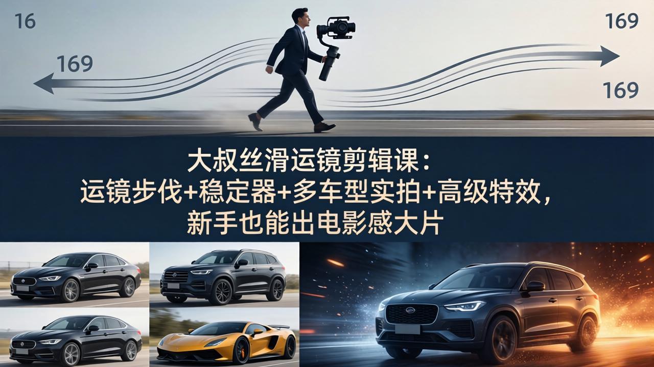 大叔丝滑运镜剪辑课：运镜步伐+稳定器+多车型实拍+高级特效，新手也能出电影感大片-鑫源云网创