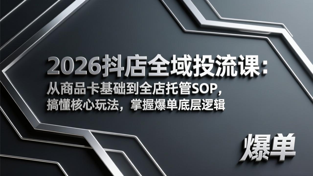 2026抖店全域投流课：从商品卡基础到全店托管SOP，搞懂核心玩法，掌握爆单底层逻辑-鑫源云网创