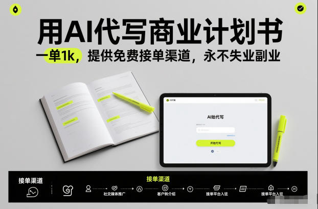 用AI代写商业计划书，一单1k，提供免费接单渠道，永不失业副业-鑫源云网创