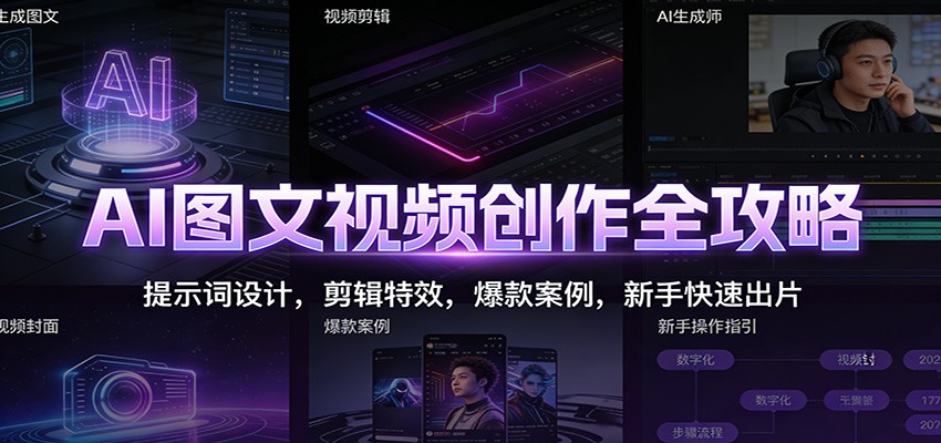 AI图文视频创作全攻略：提示词设计，剪辑特效，爆款案例，新手快速出片-鑫源云网创