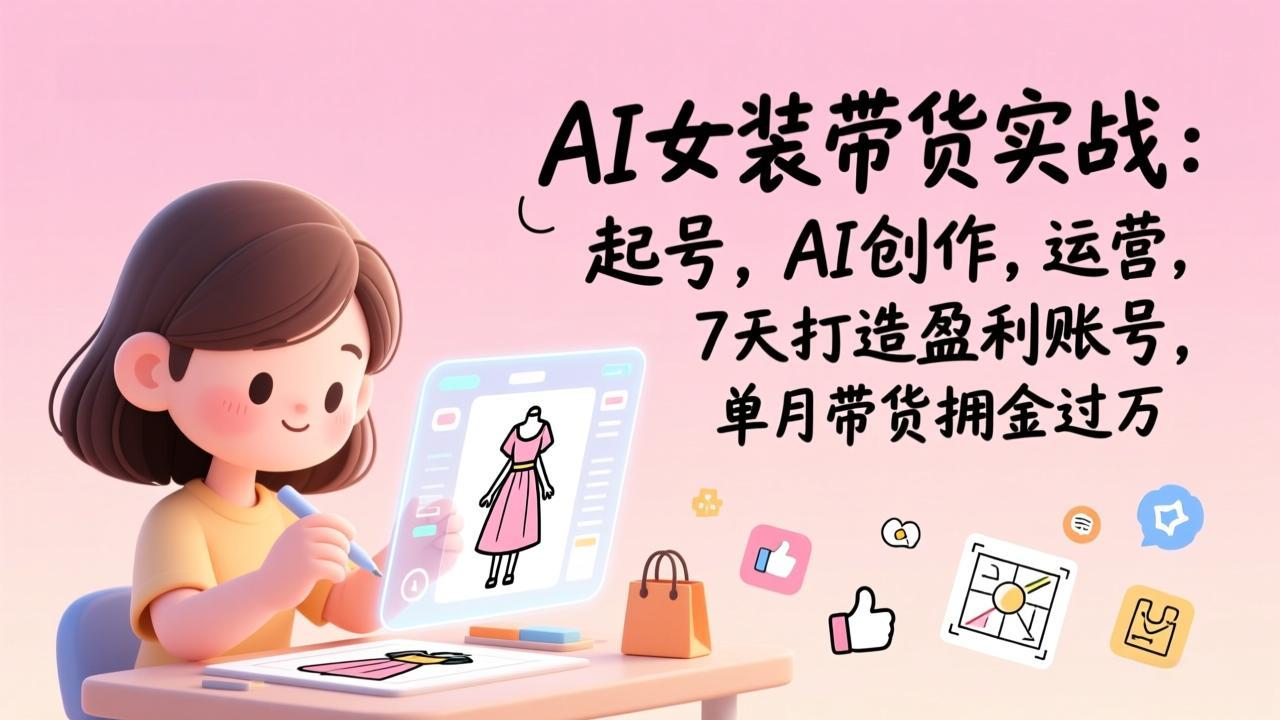 AI女装带货实战:起号,AI创作,运营,7天打造盈利账号,单月带货佣金过万-鑫源云网创