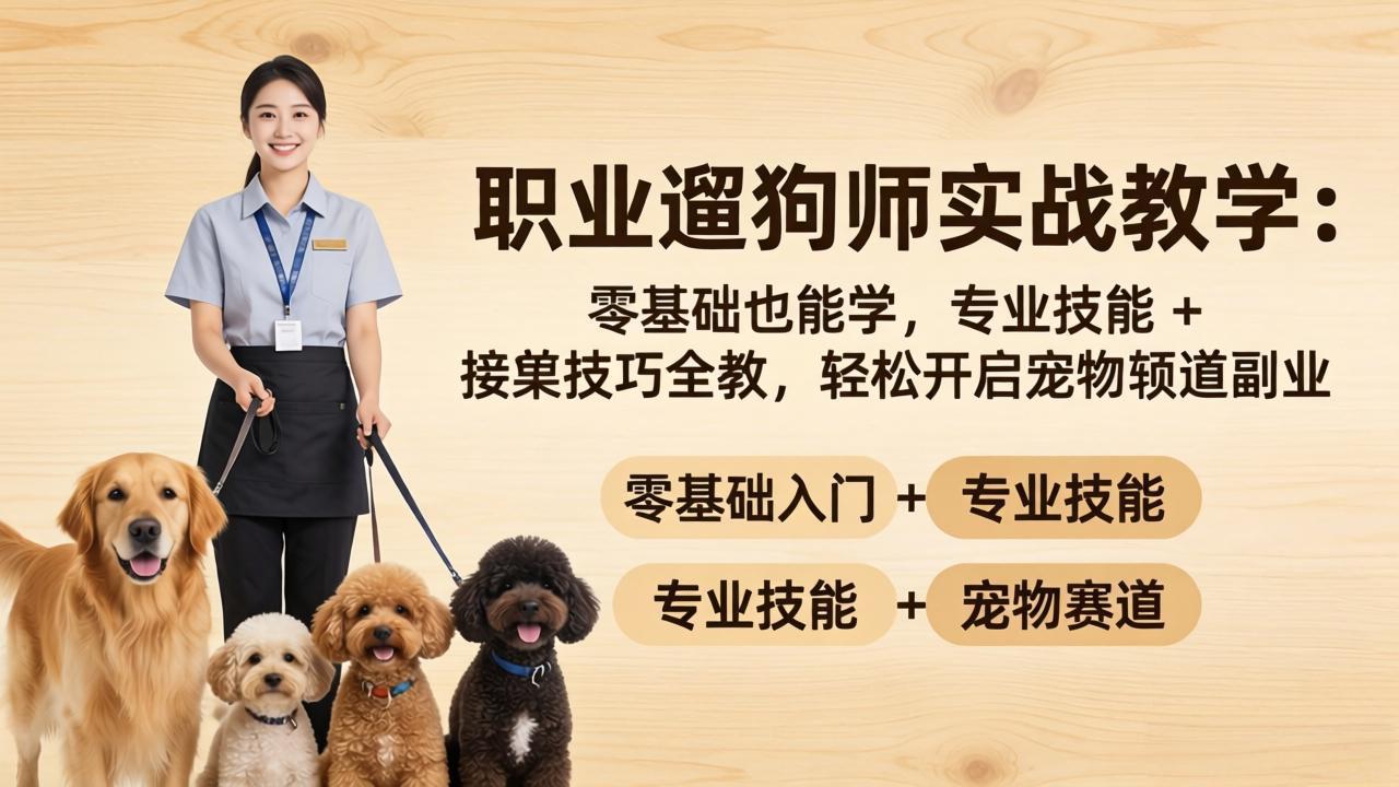职业遛狗师实战教学：零基础也能学，专业技能 + 接单技巧全教，轻松开启宠物赛道副业-鑫源云网创