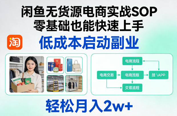 闲鱼无货源电商实战SOP,零基础也能快速上手,低成本启动副业,轻松月入2w+-鑫源云网创