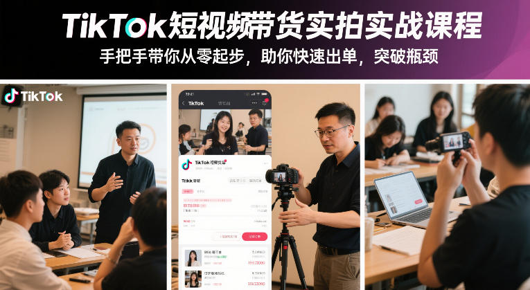 TikTok短视频带货实拍实战课程，手把手带你从零起步，助你快速出单，突破瓶颈-鑫源云网创
