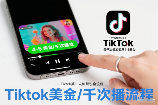 TK中视频计划项目，Tiktok第一人称解说流程，每干次播放奖励4-5美金-鑫源云网创