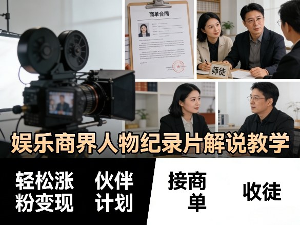 娱乐商界人物纪录片解说教学，轻松涨粉变现，伙伴计划，接商单，收徒等-鑫源云网创