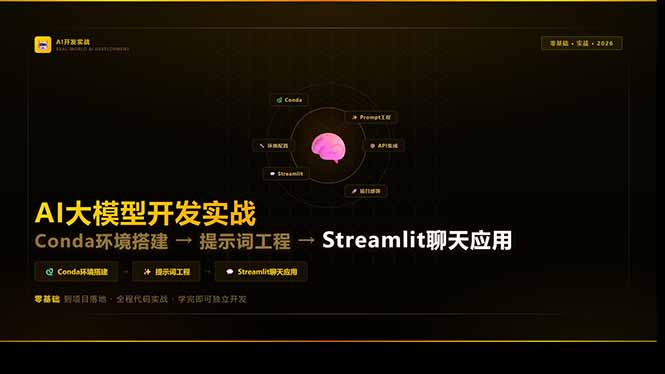AI大模型开发实战：Conda环境搭建→提示词工程→Streamlit聊天应用，零基础到项目落地-鑫源云网创