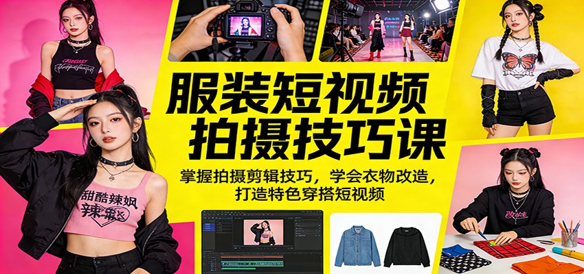 服装短视频拍摄技巧课：掌握拍摄剪辑技巧，学会衣物改造，打造特色穿搭短视频-鑫源云网创