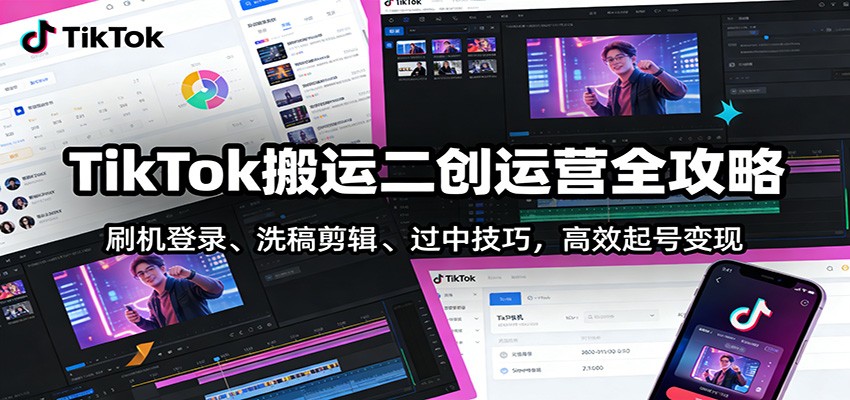 TikTok搬运二创运营全攻略：刷机登录、洗稿剪辑 、过中技巧，高效起号变现-鑫源云网创