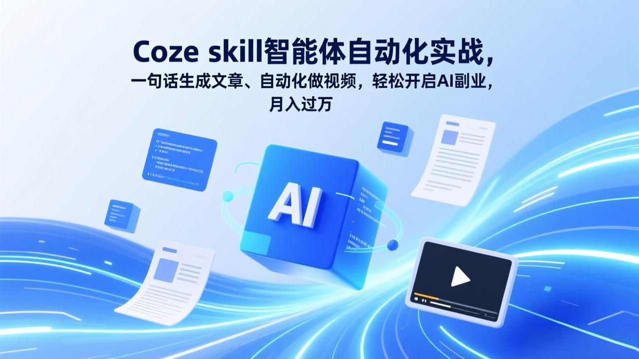 Coze skill智能体自动化实战，一句话生成文章、自动化做视频，轻松开启AI副业，月入过万-鑫源云网创