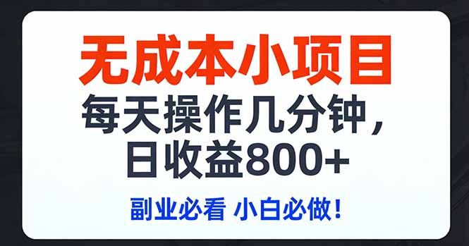 无成本小项目,每天操作几分钟,日收益800+ 副业必看 小白必做！-鑫源云网创