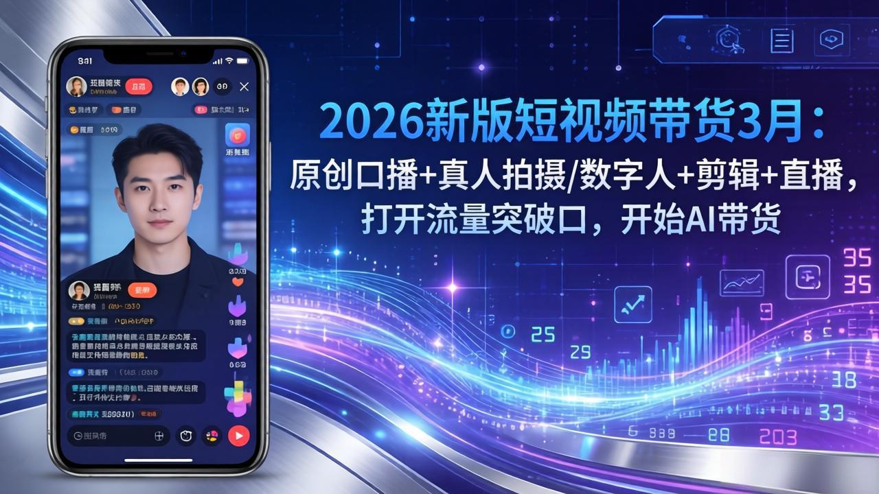 2026新版短视频带货3月：原创口播+真人拍摄/数字人+剪辑+直播，打开流量突破口，开始AI带货-鑫源云网创