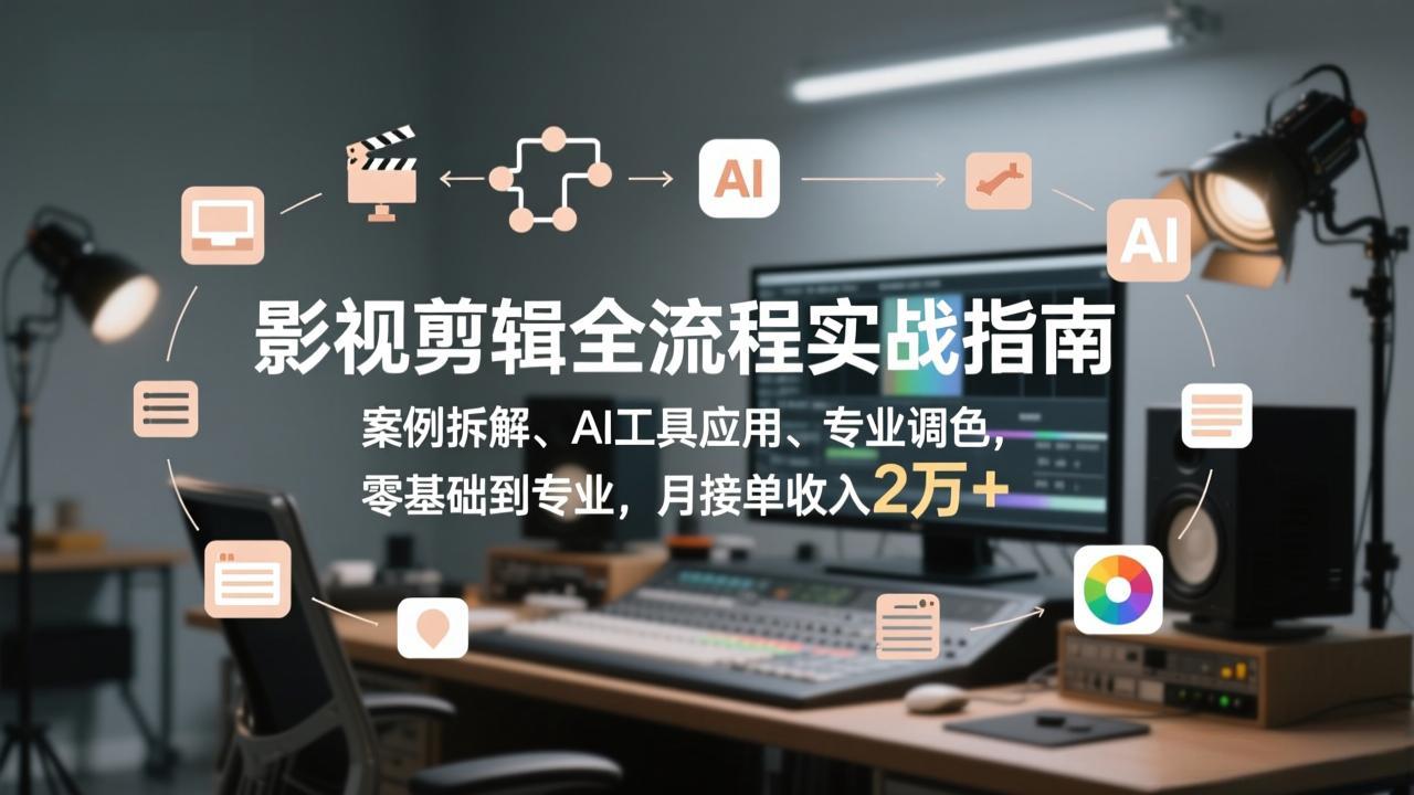 影视剪辑全流程实战指南，案例拆解、AI工具应用、专业调色，零基础到专业，月接单收入2万+-鑫源云网创