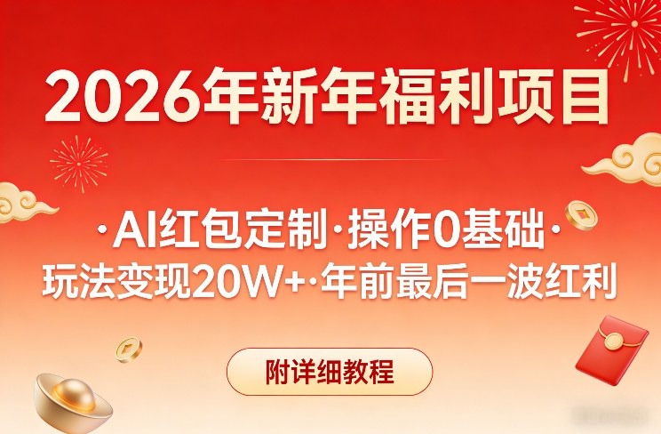 新年福利项目，AI红包定制，操作0基础，玩法变现20W+年前最后一波红利，附详细教程-鑫源云网创