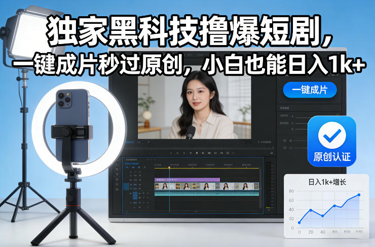 独家黑科技撸爆短剧，一键成片秒过原创，小白也能日入1k+【揭秘】-鑫源云网创