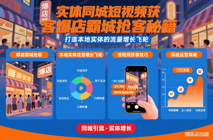 实体同城短视频获客爆店霸城抢客秘籍，打造本地实体的流量增长飞轮-鑫源云网创