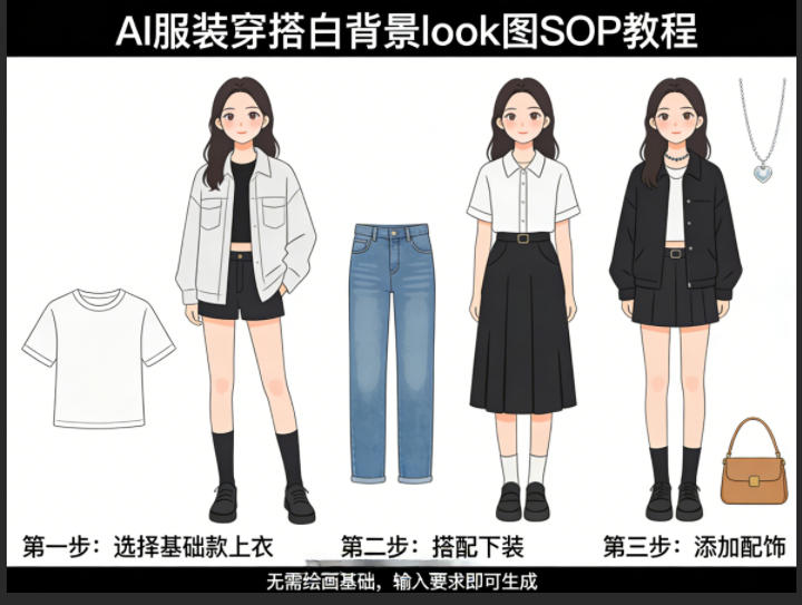 AI服装穿搭白背景look图SOP教程，不用会画画，提几句具体要求，AI就能还你一个奇迹-鑫源云网创