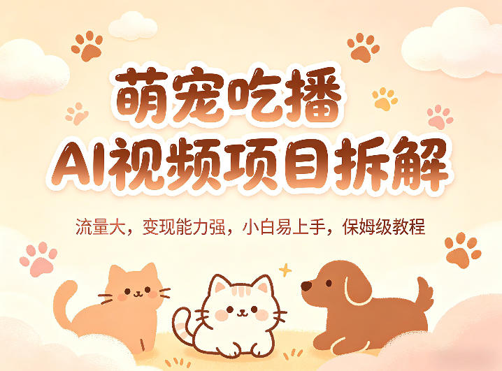 萌宠吃播AI视频项目拆解，流量大，变现能力强，小白易上手，保姆级教程-鑫源云网创